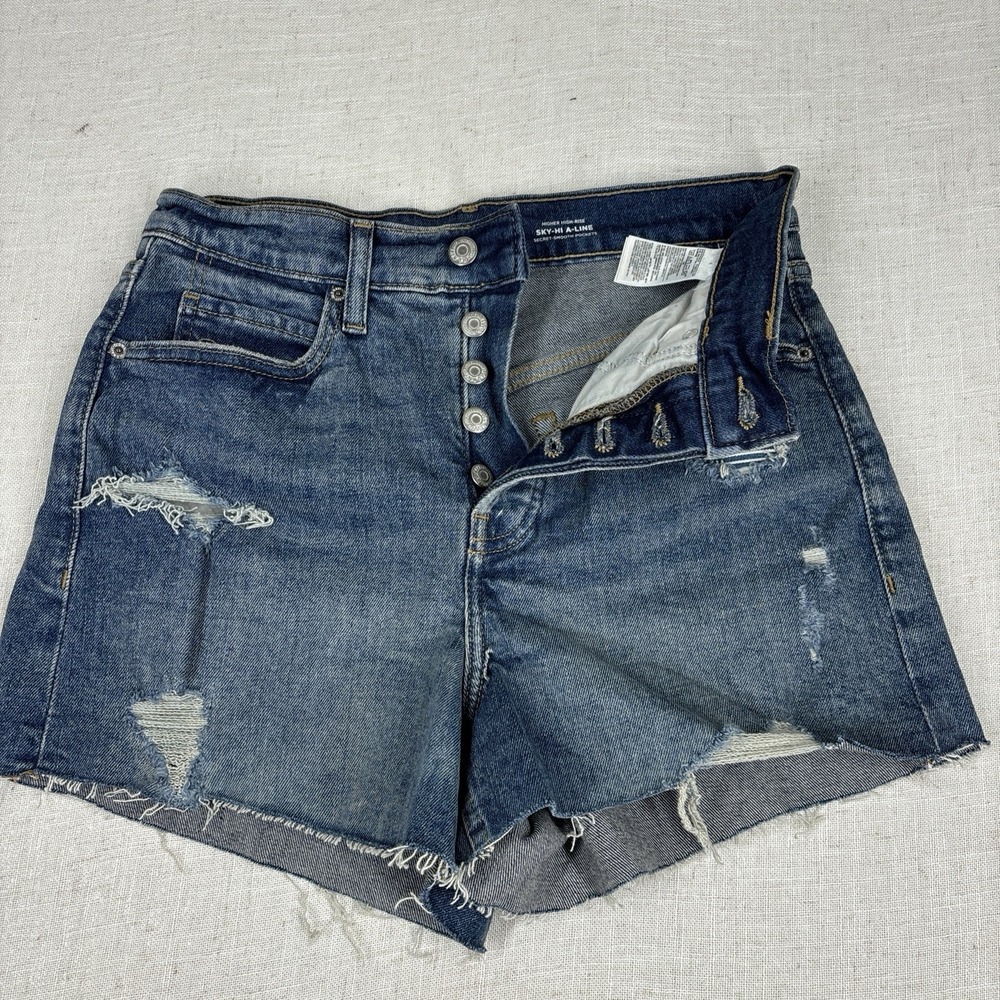 Old Navy Sky-Hi A-Line Cut-Off Shorts Women's Sz 6 Blue Button Fly Free Shipping